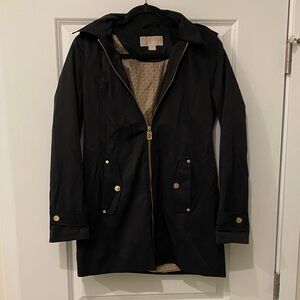 Michael Kors Black Trench Coat with Gold Accents